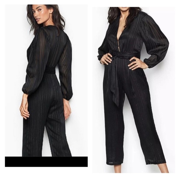 Victoria secret black plisse wrap wide-leg jumpsuit,  Chiffon Wrap Jumpsuit. - Picture 1 of 10